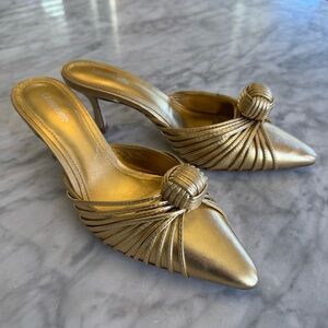 Larroude Gold Heeled Mules